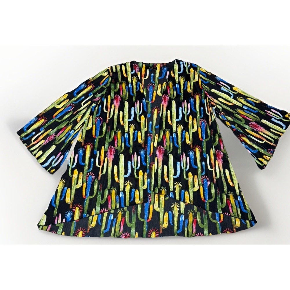 Lucky And Blessed L & B Colorful Cactus Print Sheer Maxi Duster Kimono Size 2X - Picture 6 of 8